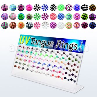 dacb85 display acrilico 72 barbells lengua acero quirurgico bolas acrilicas colores disenos variados 16mm mayorista