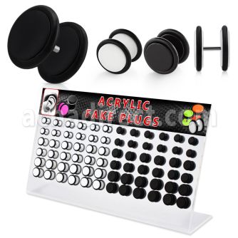 dacb89 display acrilico 72 plugs falsos acrilicos anilos goma negro blanco distribuidor mayorista