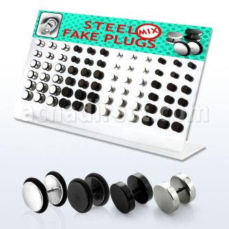 dacb90 display acrilico 72 plugs falsos acero anodizado negro brillo espejo anillos goma plugs falsos acrilicos negro blanco al por mayor