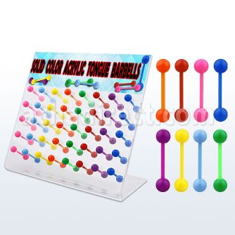 dacb99 display 40 barbells lengua acrilico flexible bolas 6mm colores acrilicos solidos 16mm mayorista