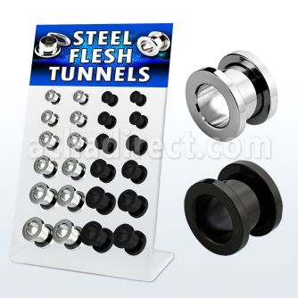 dapg10 display 24 dilataciones tunel tornillo acero anodizado negro brillo espejo 4mm 12mm distribuidor mayorista