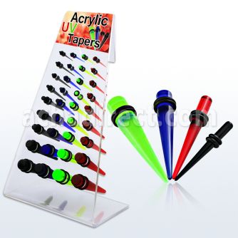 dapg46d display 36 tapers acrilico uv coloridos anillo goma doble mayorista
