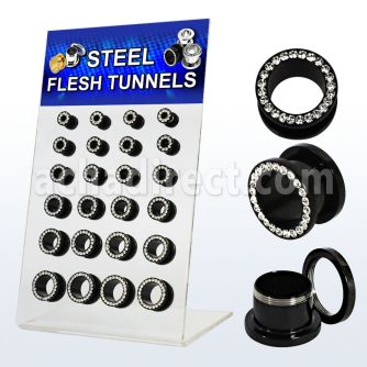 dapg56b display 24 dilataciones tunel acero quirurgico pvd negro cristal claros 4mm 12mm distribuidor