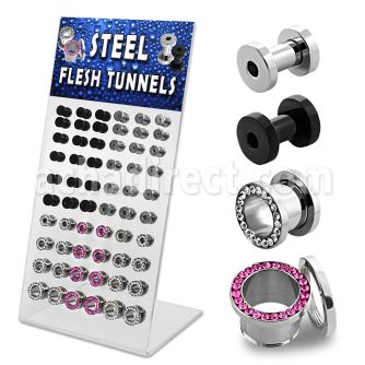 dapg67 display 60 dilataciones tunel acero liso brillo espejo acero pvd negro 3mm; dilataciones tunel acero cristal 4mm 8mm venta