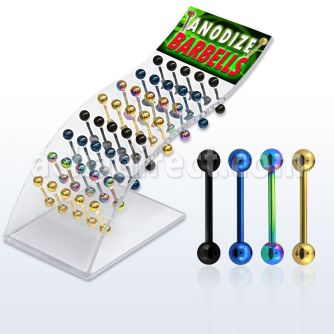 dbbt display 40 barbell lengua acero quirurgico anodizado bolas 6mm 16mm venta