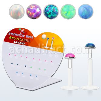 dbilo25 display acrilico corazon 27 labrets bio flexibles transparentes plateada presion opalo 2 5mm distribuidor