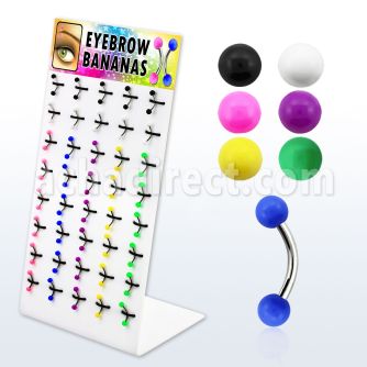dbjmx10 display 40 bananas ceja acero quirurgico bolas 3mm colores solidos lisos 8mm distribuidor mayorista
