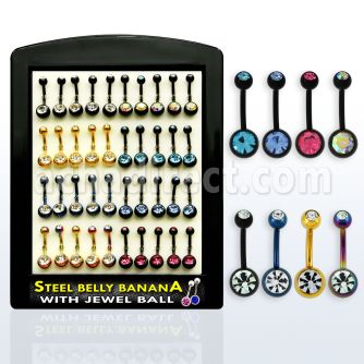 dbntj display 40 bananas ombligo acero quirurgico pvd bolas joya bisel 5 8mm 10mm mayorista