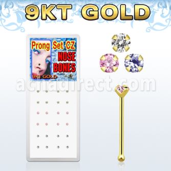 dgbz9m caja 24 piercing nariz hueso oro 9 kts 0 6mm zirconia redondas 1 5mm al por mayor