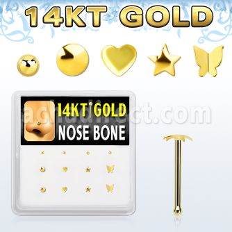 dgnb16 caja display 12 piercing nariz oro 14 kts 0 6mm formas bola estrella redonda corazon mariposa distribuidor mayorista
