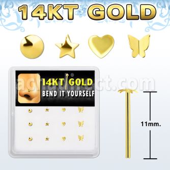 dgys25 distribuidor caja 12 piercing nariz doblar tu mismo oro 14 kts 0 6mm zirconia redonda 2mm al por mayor