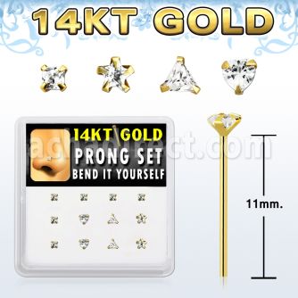 dgys6 caja 12 oro 14 kts piercing nariz doblar tu mismo 0 6mm zirconia formas cuadrado estrella tri corazon mayorista