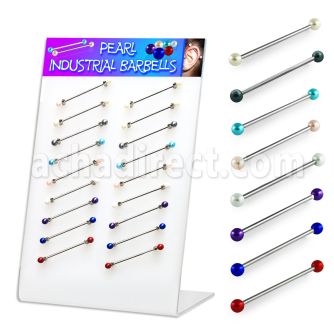 dind12 display 18 barbells industriales acero quirurgico bolas perlas falsas distribuidor