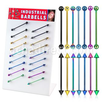 dind1 display 18 barbells industriales acero 316l pvd bolas conos distribuidor