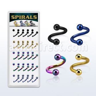 djspe1 caja display 25 espirales ceja acero 316l anodizado bolas 3mm 8mm distribuidor