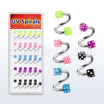 djspe4 caja 25 espirales ceja acero quirurgico dados acrilico uv 3mm 8mm 10mm distribuidor mayorista