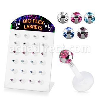 dlbica display 24 labret bio flexible transparente bolas multi joya 3mm mayorista