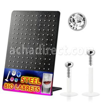 dlbijc display 120 labrets bio flexibles transparentes cabeza parte cristal 2mm presion al por mayor