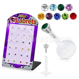 dljy2 display 24 labrets transparentes bio flexibles cabeza parte cristal 2 5mm presion distribuidor