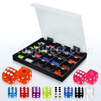 dmbj4 caja display 350 dados acrilico uv 4mm 5mm rosca 14g 16g venta