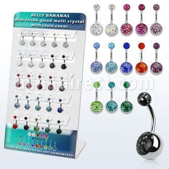 dmix11 display 25 piercings ombligo acero quirurgico media bola acero 10mm cristal ferido bola multi cristal ferido 5mm distribuidor mayorista