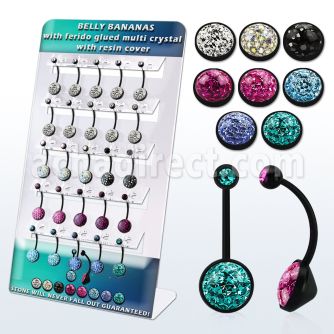 dmix19 display unidades piercing bio flexible ombligo color negro bola joya parte superior parte media bola cristales pegados ferido cubierta resina recortable