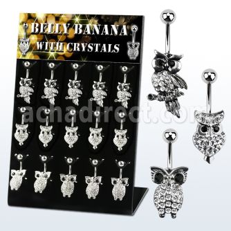 dmix6b display 15 piercings ombligo acero 316l tres estilos buho 10mm mayorista
