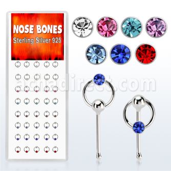 dnbrm1 caja display 40 piercing nariz hueso plata 0 6mm cristal redondo aro distribuidor mayorista