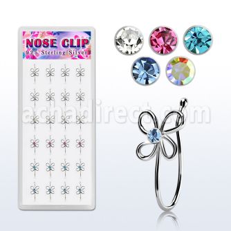 dncl2 caja display 24 piercings nariz clip plata 925 flor alambre 4 petalos cristal centro distribuidor