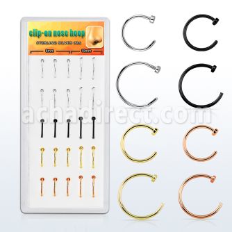 dnsm122 caja display 25 piercings nariz clip plata esterlina liso dorado oro rosa negro 8mm 10mm mayorista