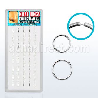 dnsm14 display 40 aros nariz continuos plata 925 1mm 8mm 10mm al por mayor