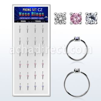 dnsm162 caja 24 aro continuo nariz plata 925 zirconia redonda 1 5mm 8mm 10mm distribuidor