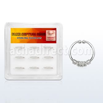 dnsm79 pequena caja 9 anillos septum falsos plata 925 1mm alambre atado 12mm mayorista