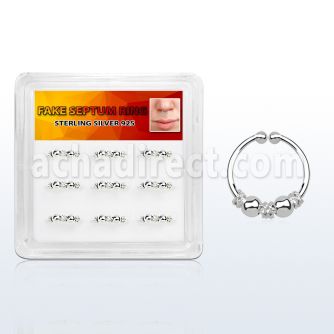 dnsm83 pequena caja 9 anillos septum falsos plata 925 1mm alambre balines bolas 12mm venta