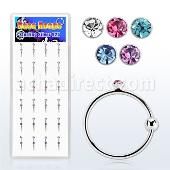 dnsm9 caja display 24 aros nariz plata 925 0 6mm bola cristal redondo color 1 5mm 10mm mayorista