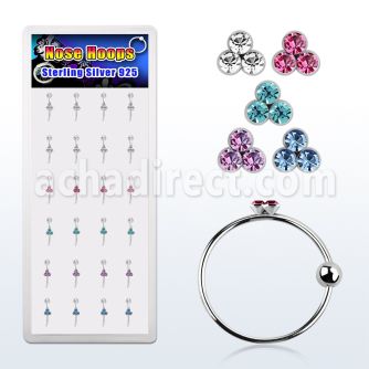 dnstrm caja display 24 aros nariz plata esterlina 0 6mm cristal triple colores 10mm al por mayor