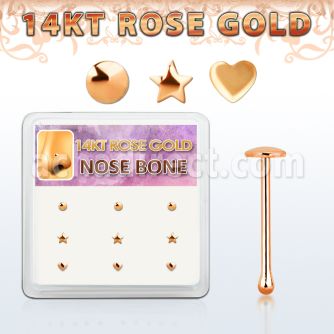 drnb10 caja display 9 piercing nariz hueso oro rosa 14 kts 0 6mm oro liso diversas formas estrella corazon disco al por mayor