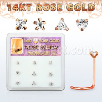 drsc13 caja display 9 nariz l oro rosa 14 kts 0 6mm zirconia claras 3mm formas cuadrado estrella triangulo corazon venta