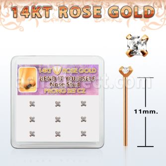 drys24 caja display 9 piercing nariz doblar tu mismo oro rosa 14 kts 0 6mm zirconia clara cuadrada 2mm distribuidor