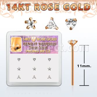 drys25 caja display 9 piercing nariz doblar tu mismo oro rosa 14 kts 0 6mm zirconia claras 3mm formas estrella triangulo corazon venta