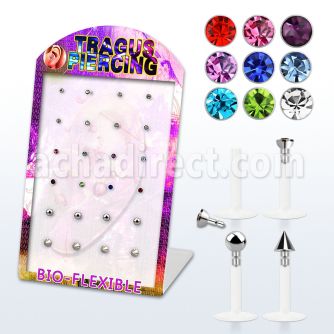 dtrg4 display 24 labrets bio flexibles transparentes mezla conos bolas cabezas joya presion 8mm distribuidor mayorista