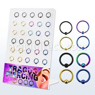 dtrg6 display 30 aros bola presion acero 316l anodizado bola 2 5mm 3 bola piercings tragus 6mm distribuidor mayorista