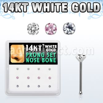 dwnb10 caja display 12 piercing nariz hueso oro blanco 14 kts 0 6mm zirconia redonda 2mm mayorista