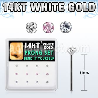 dwys10 caja 12 piercing nariz doblar tu mismo oro blanco 14 kts 0 6mm zirconia redonda 2mm mayorista