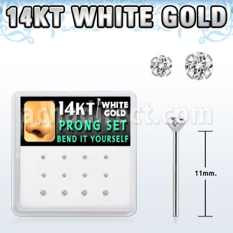 dwys11 caja 12 piercing nariz doblar tu mismo oro blanco 14 kts 0 6mm zirconia redonda 1 5mm & 2mm al por mayor