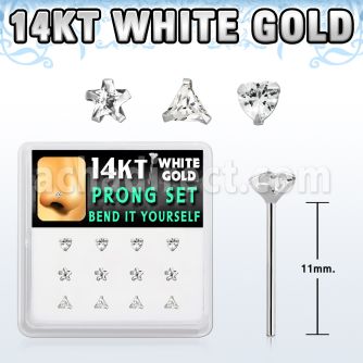 dwys9 caja 12 piercing nariz doblar tu mismo oro blanco 14 kts 0 6mm zirconia 3mm formas estrella tri corazon distribuidor