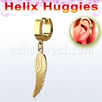 ehg584 pendiente huggie helix acero inoxidable pvd oro ala pajaro colores oro colgado se vende por pieza venta