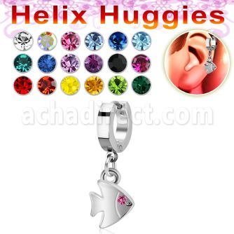 ehh445 pendiente huggie helix acero inoxidable pez colgado ojo cristal se vende por pieza venta