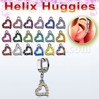 ehh542 pendiente huggie helix acero inoxidable corazon cristal colgado se vende por pieza venta