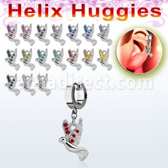 ehh550 pendiente huggie helix acero inoxidable paloma cristal se vende por pieza mayorista